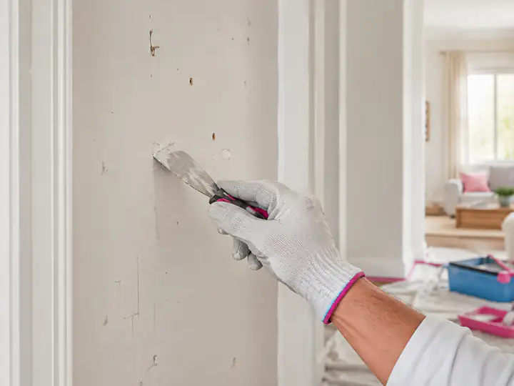 Careful wall preparation before interior painting